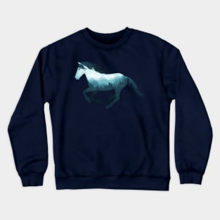 Dramabite Wild Horse Mustang Equine Double Exposure Wildlife Animal Crewneck Sweatshirt